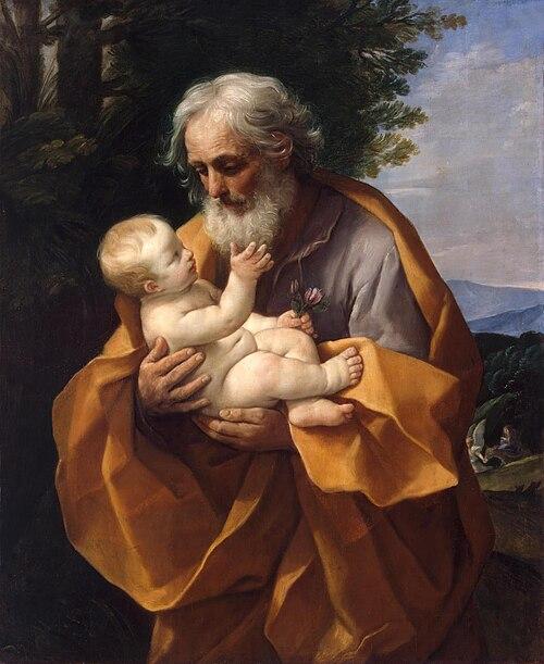 “St. Joseph With the Infant Jesus,” 1635, by Guido Reni. Oil on canvas; 49 5/8 inches by 39 3/4 inches. Hermitage Museum, St. Petersburg, Russia. (Public Domain)