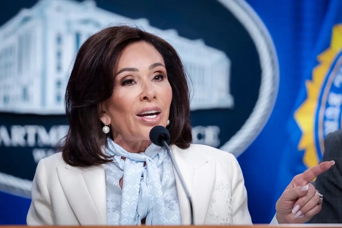 U.S. Attorney for the District of Columbia Jeanine Pirro speaks during a press conference at the Justice Department in Washington on April 27, 2026. (Madalina Kilroy/The Epoch Times)
