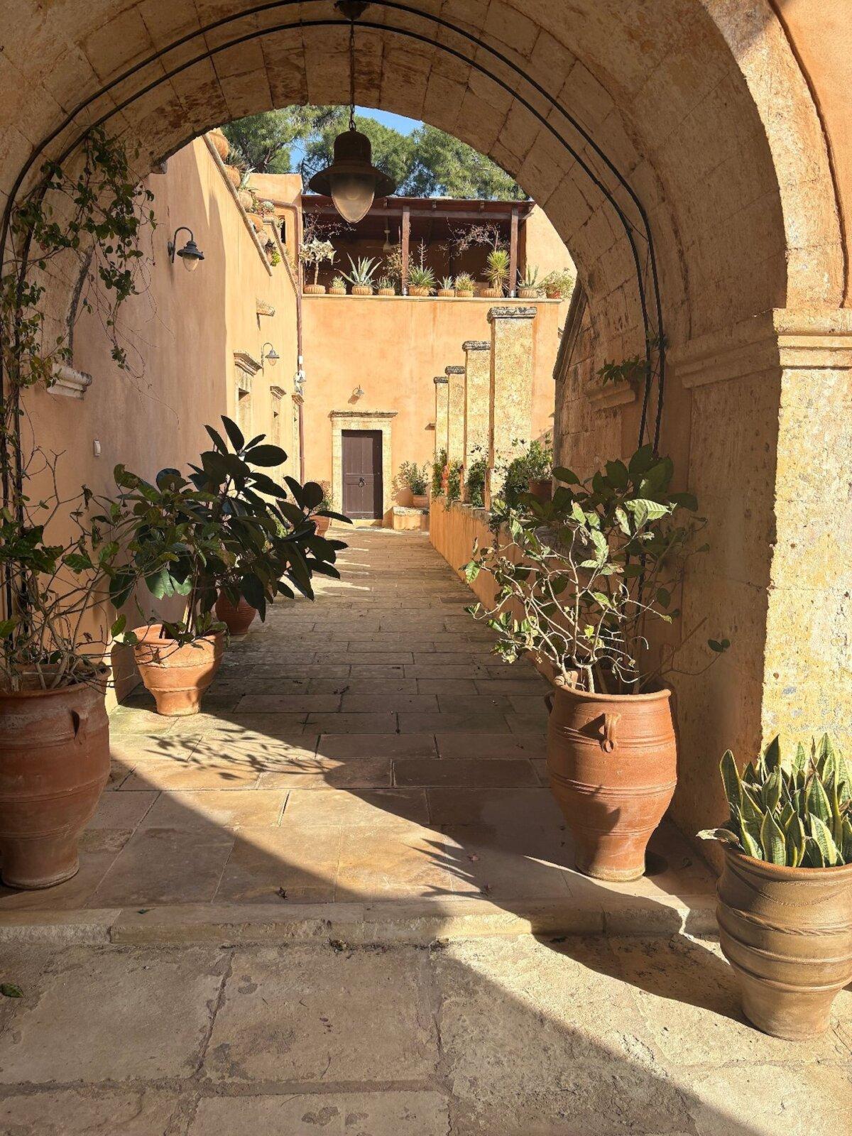 The Eastern Orthodox monastery Agia Triada on Crete celebrates the colors of its Venetian creators. (Georgeanne Brennan)