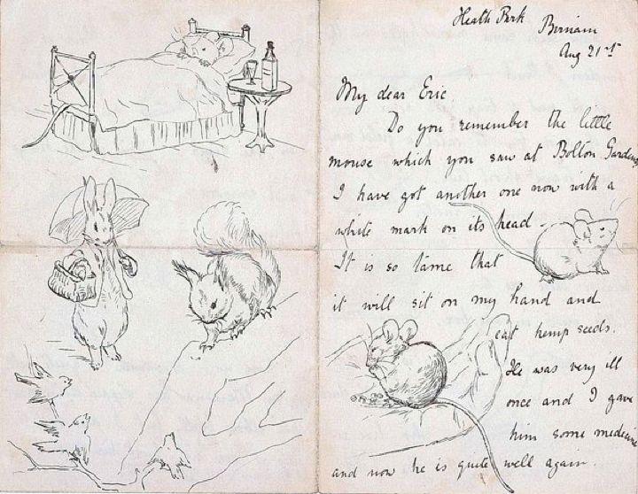 Letter written by Beatrix Potter with her own illustrations. (Public Domain)