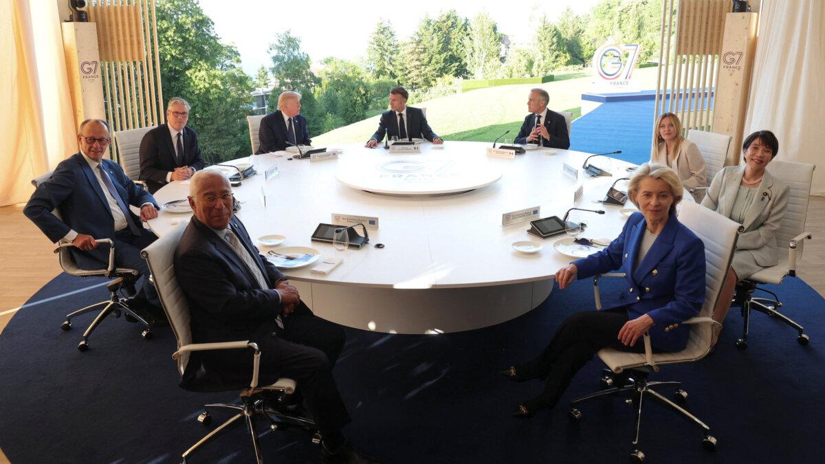 (2nd R) Japanese Prime Minister Sanae Takaichi (R) attends the G7 summit in Evian-les-Bains, France, on June 15, 2026. (Christian Hartmann/Reuters)