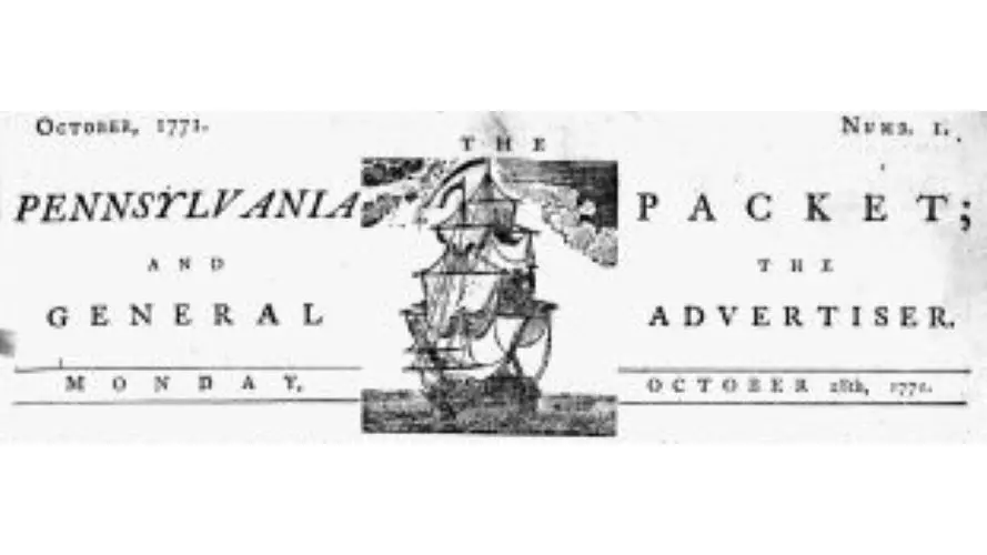Masthead of Pennsylvania Packet; and the General Advertiser, Oct. 28, 1771. (Public Domain)