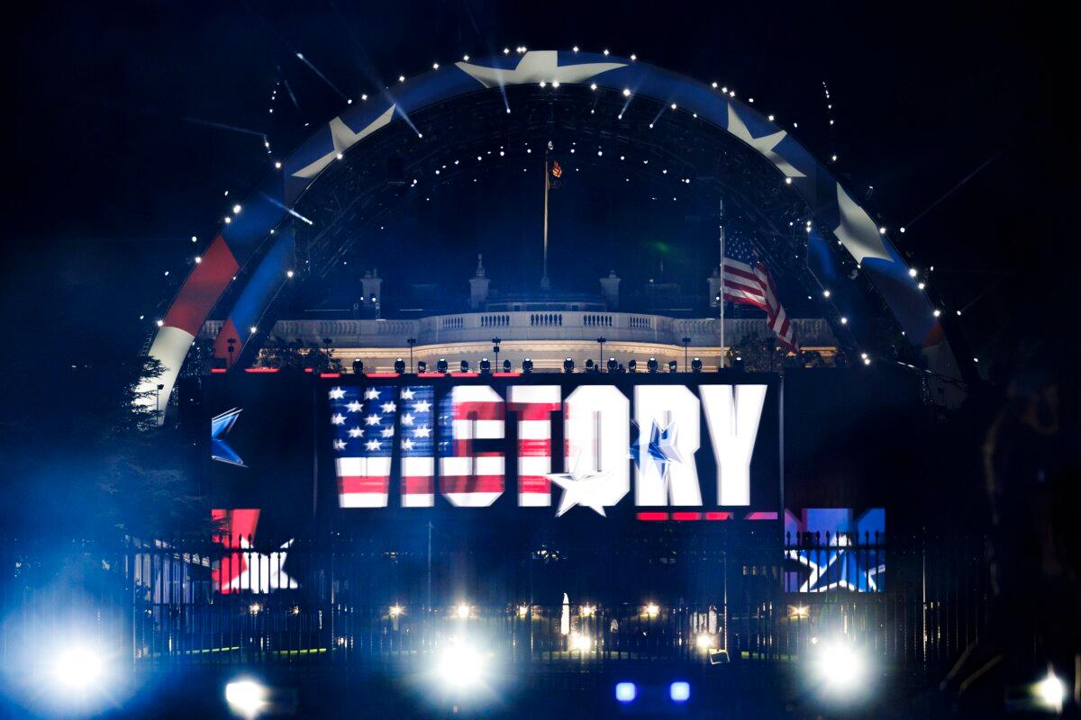 A victory message is projected after Justin Gaethje defeats Ilia Topuria in a lightweight title bout during UFC Freedom 250 on the South Lawn of the White House on June 15, 2026. (Tom Brenner/Getty Images)
