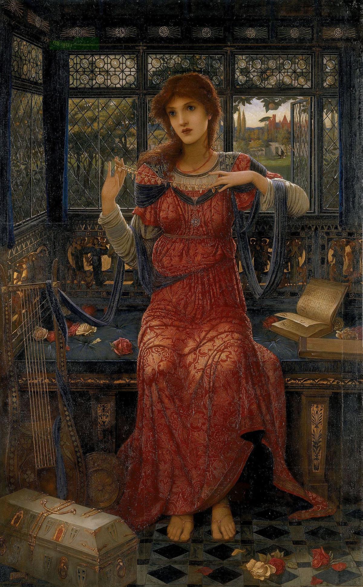 "Oh Swallow, Swallow," 1894, by John Melhuish Strudwick. Oil on canvas mounted on panel; 36 11/16 inches by 23 5/16 inches. Sudley House, U.K. (Public Domain)