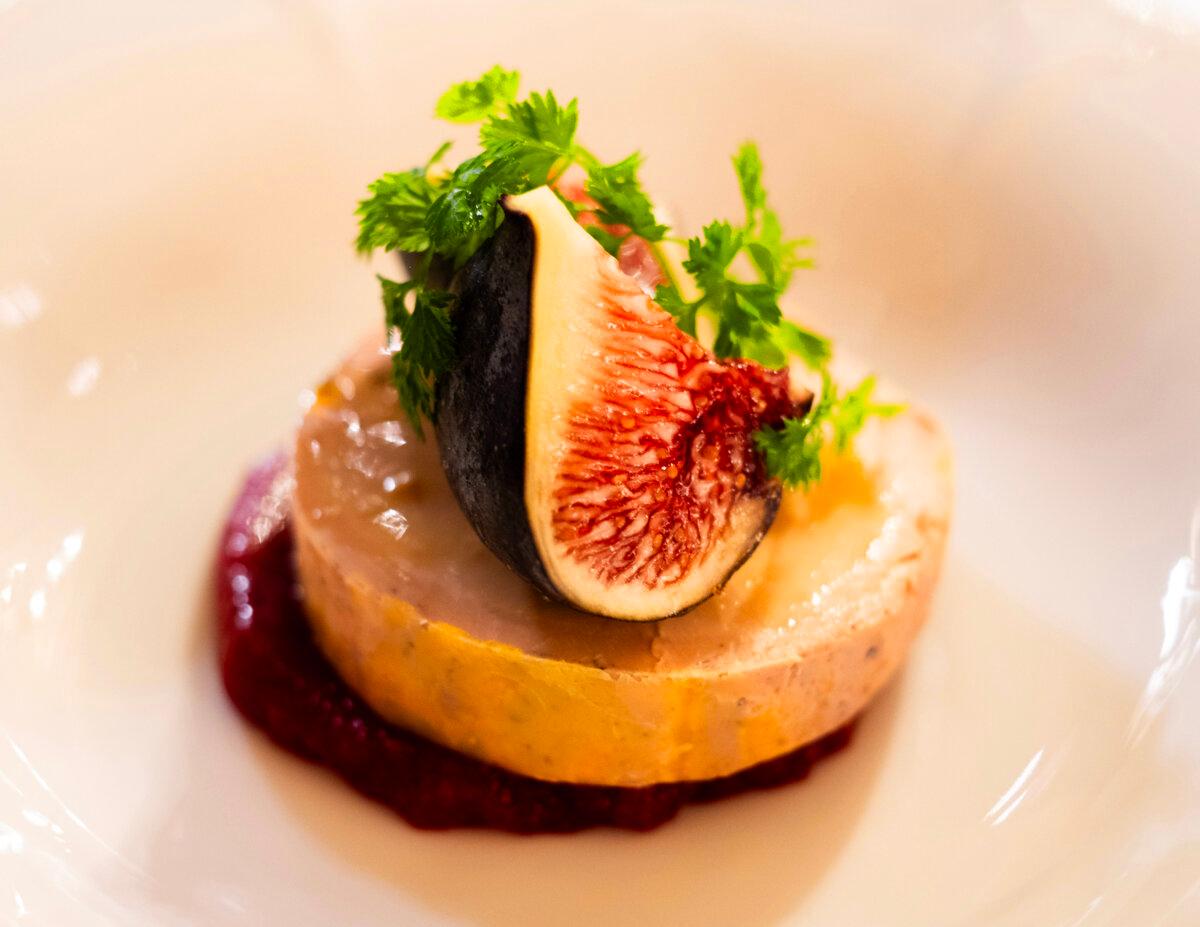 Confit duck foie gras with fresh fig, served at La Rotonde at Hotel du Palais, Biarritz. (Benjamin Myers/TNS)