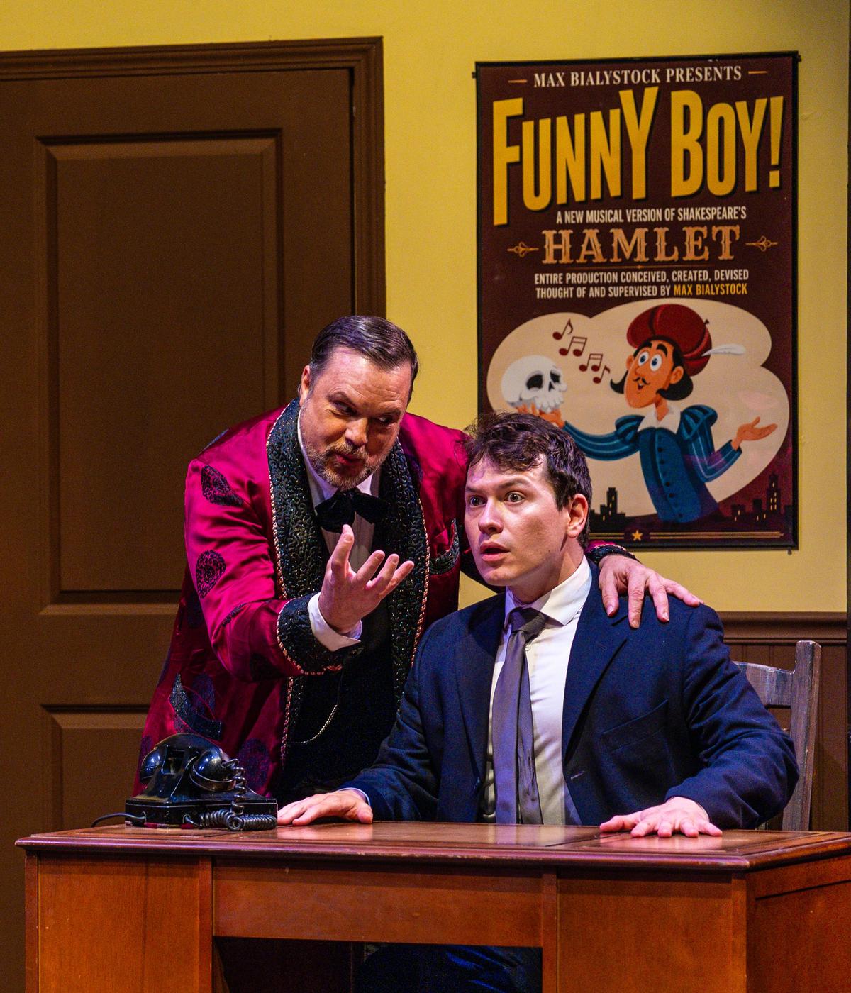 Max Bialystock (Scott Kelley, L) and Leo Bloom (Michael Metcalf), in "The Producers." (CM Stage Photography)