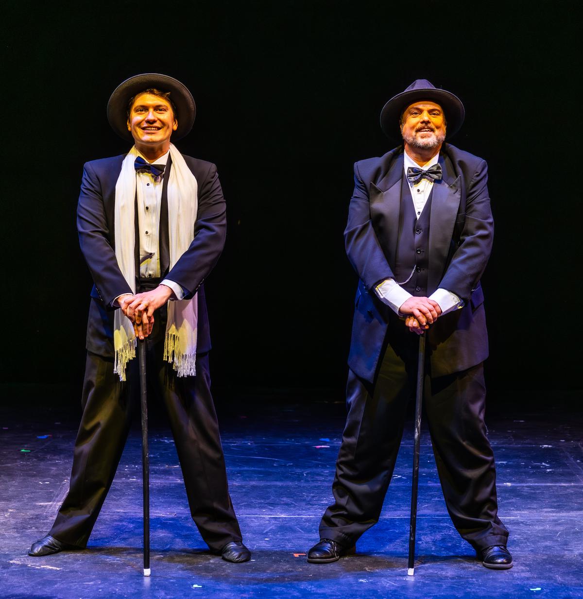 Leo Bloom (Michael Metcalf, L) and Max Bialystock (Scott Kelley), in "The Producers." (CM Stage Photography)