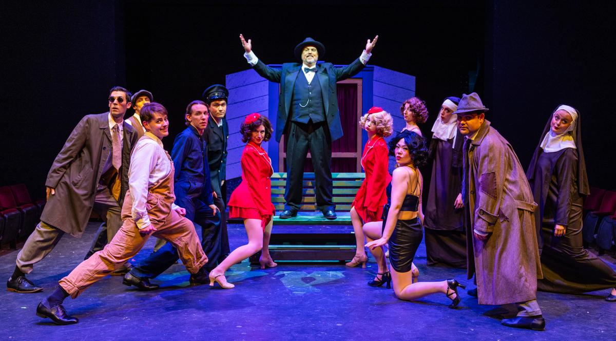Max Bialystock (Scott Kelley) and company, in "The Producers." (CM Stage Photography)