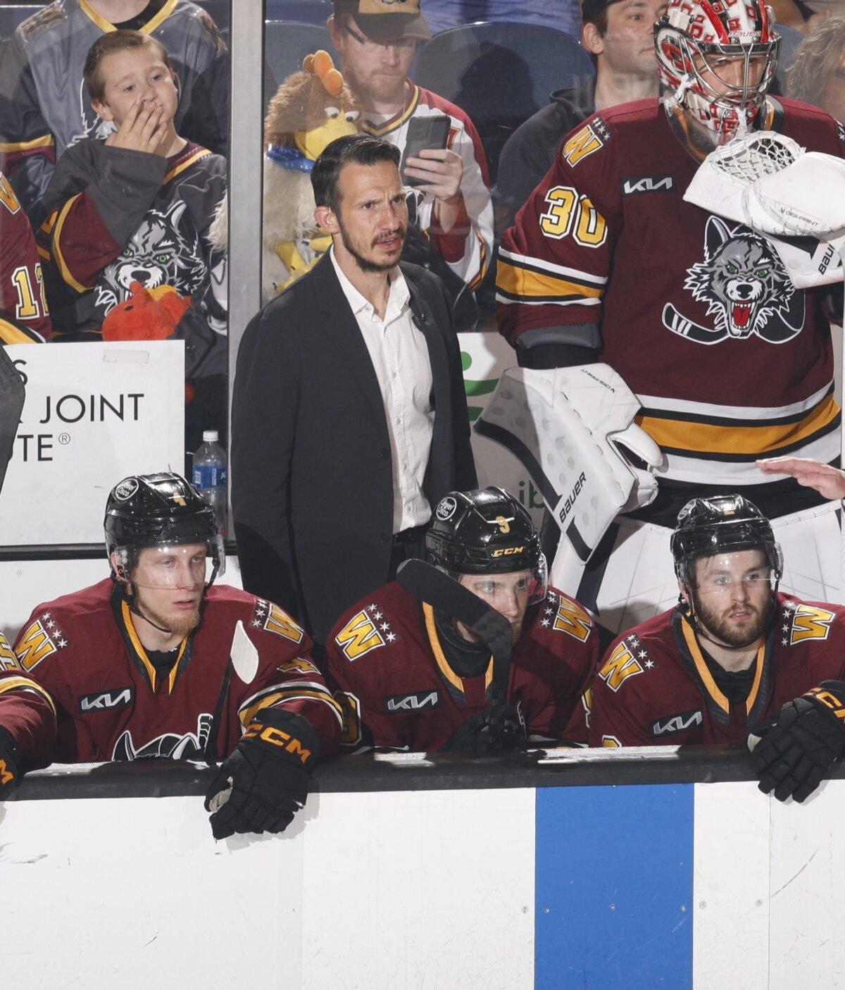 Chicago Wolves coach Spiros Anastas on the bench during the AHL Calder Cup Finals. (Courtesy of the Chicago Wolves.)