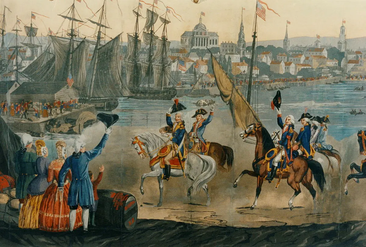 “George Washington Triumphantly Entering Boston,” 1834, by an unknown painter. (Public domain)