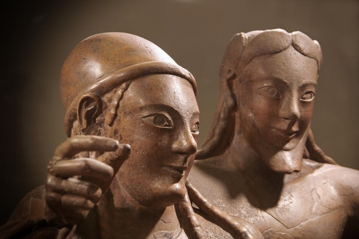 A detail of the “archaic smile” from the "Sarcophagus of the Spouses." (<a class="new" title="User:Giuseppe.savo (page does not exist)" href="https://commons.wikimedia.org/w/index.php?title=User:Giuseppe.savo&action=edit&redlink=1">Giuseppe Savo</a>/<a title="Category:CC-BY-SA-4.0" href="https://commons.wikimedia.org/wiki/Category:CC-BY-SA-4.0">CC-BY-SA-4.0</a>)