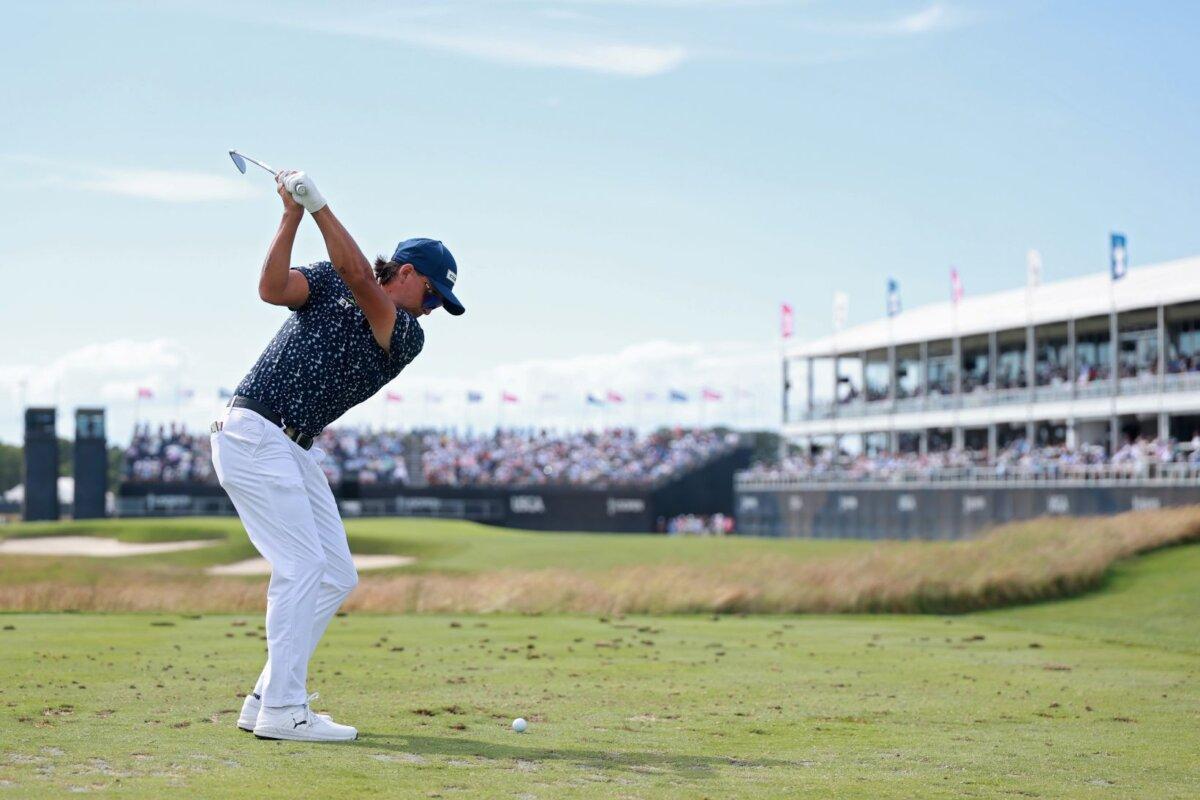 Rickie Fowler of the United States plays a shot from the 17th tee during the second round of the 126th U.S. Open at Shinnecock Hills Golf Club in Southampton, N.Y., on June 19, 2026. (Andrew Redington/Getty Images)