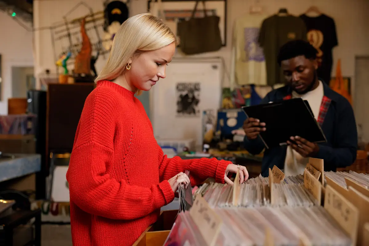 Younger generations are driving vinyl sales, with many preferring to shop for them in person rather than online. (Nick David/Getty Images)