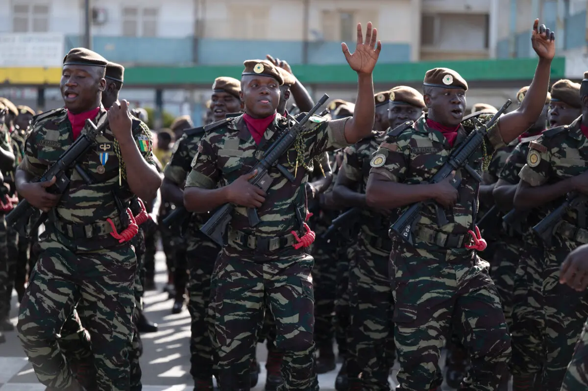 Senegalese Security and Defence forces gesture an Independence Day parade in Dakar on April 4, 2025. (Seyllou/AFP via Getty Images)