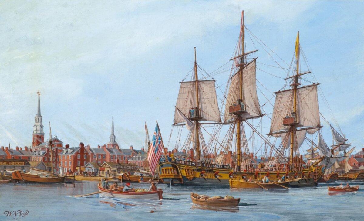The "Continental Ship Alfred" by W. Nowland Van Powell, depicting Continental Navy Lt. John Paul Jones first hoisting the flag at Philadelphia on Dec. 3, 1775. (Public Domain)