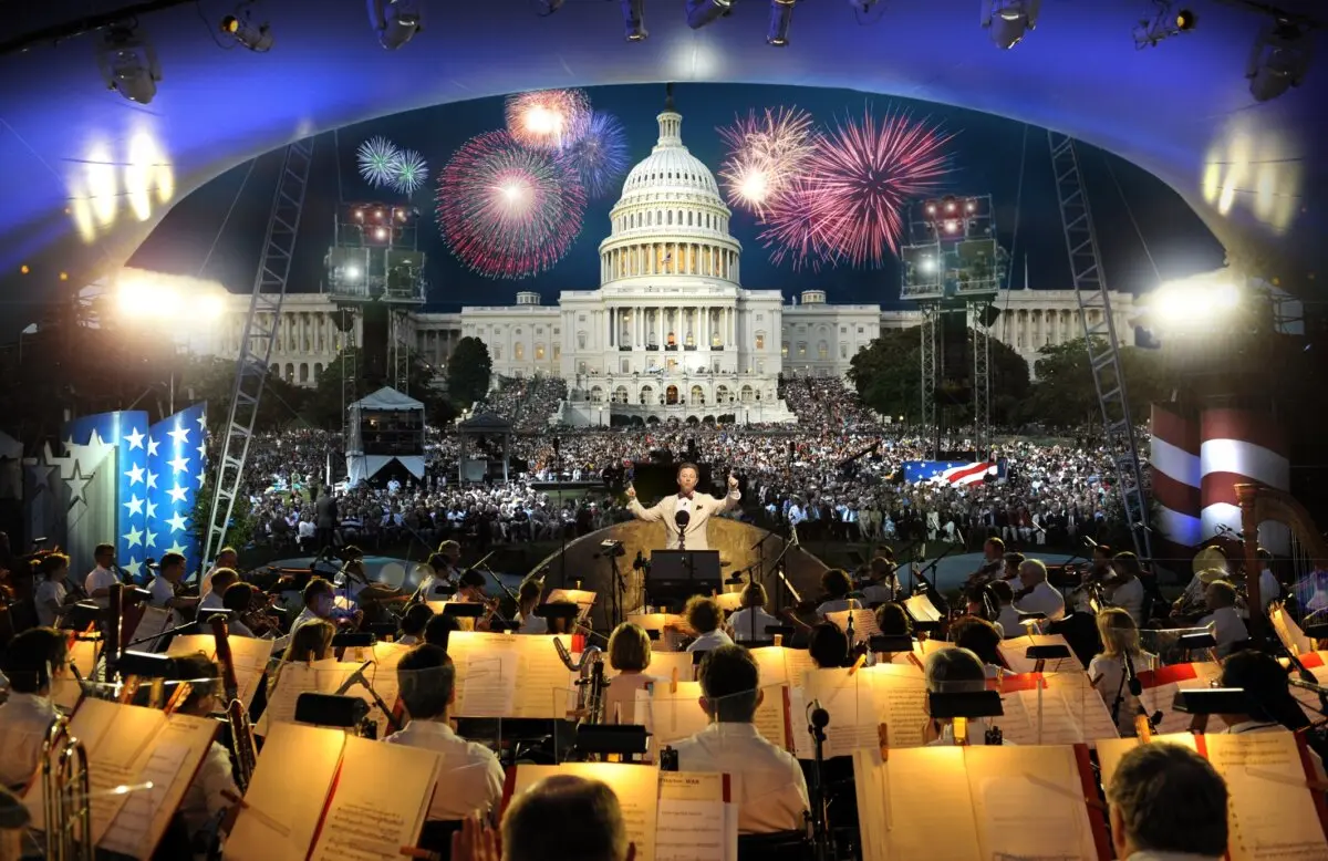 "A Capital Fourth": Maestro Jack Everly leads the National Symphony Orchestra in patriotic celebrations on the West Lawn of the U.S. Capitol. (Courtesy of Capitol Concerts, Inc.)
