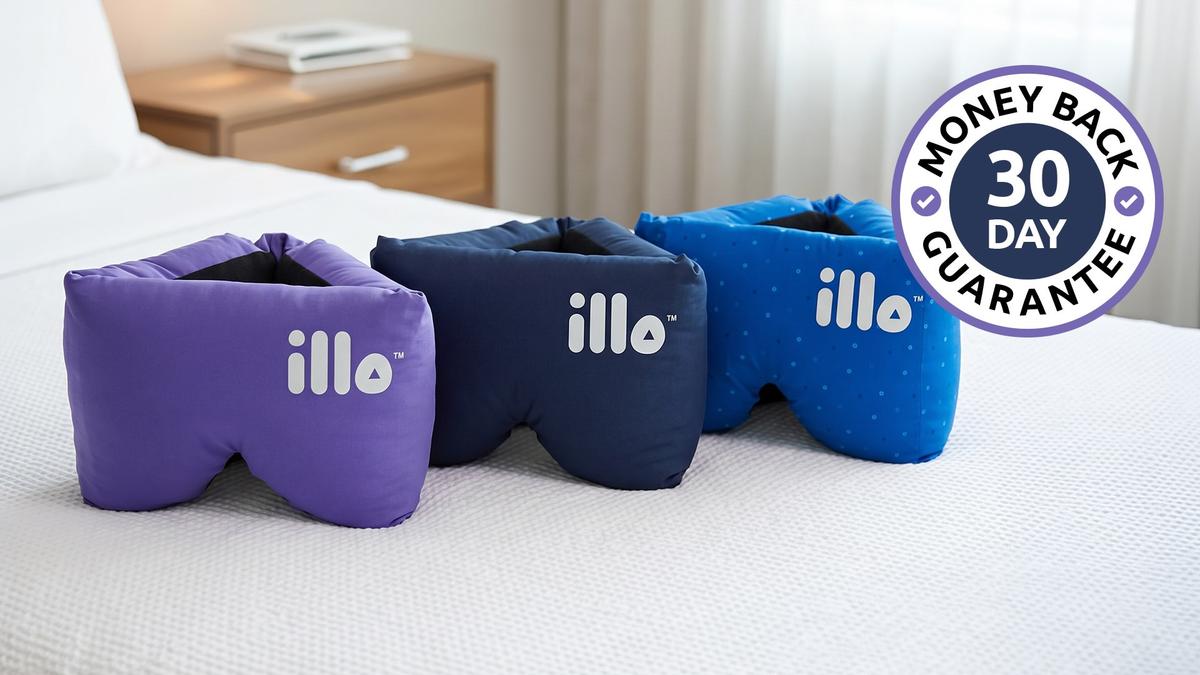 illo is a 3-in1 powerful sleep tool that functions as a premium sleep mask, a plush travel pillow and a moldable Cushion.