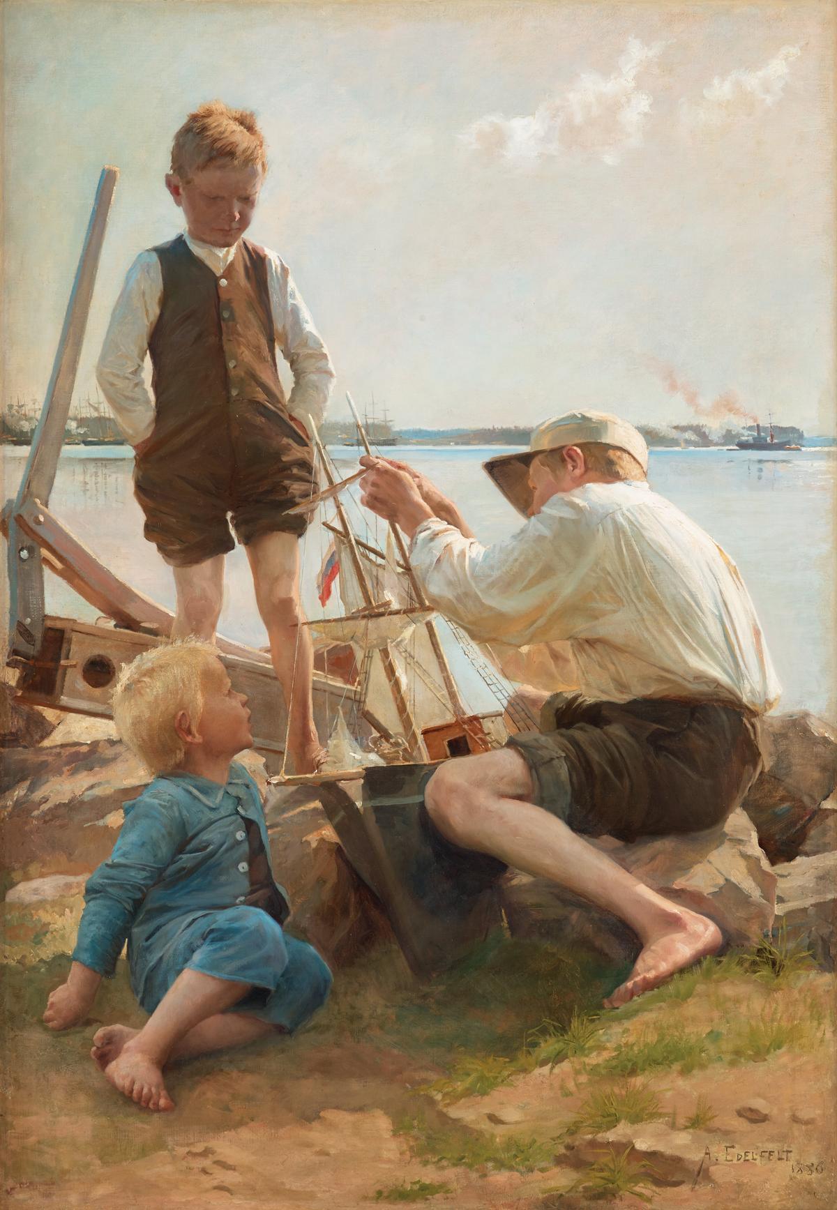 "Shipbuilders," 1886, by Albert Edelfelt. Oil on canvas; 53 inches by 37 inches. Private collection. (Public Domain)