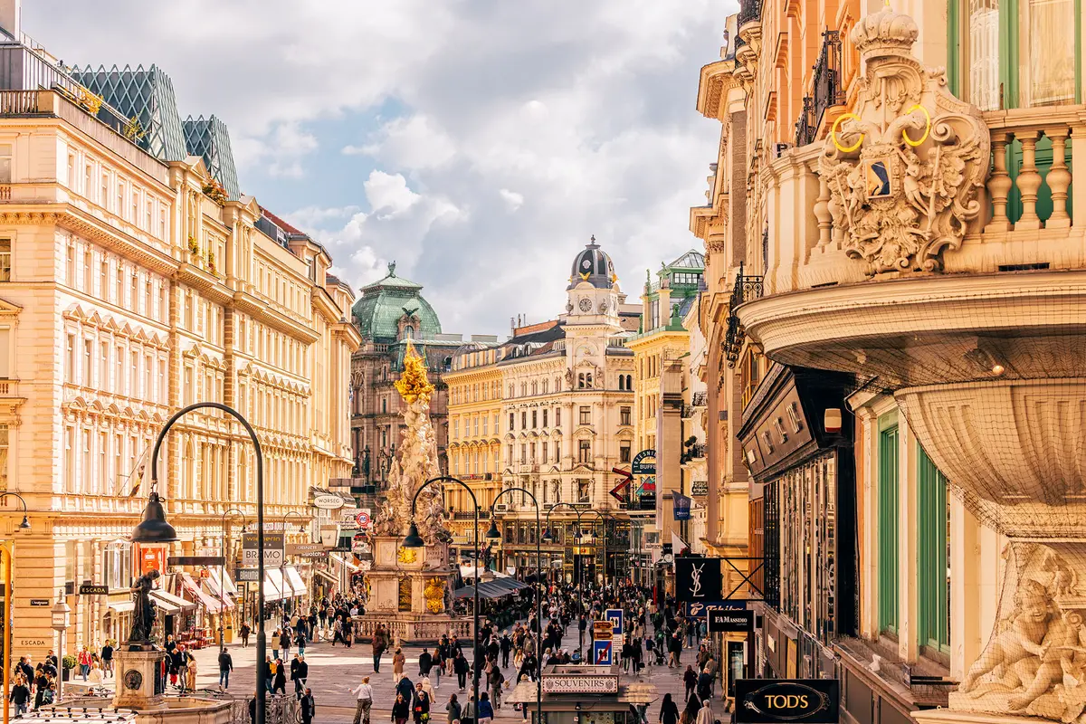 One of Vienna's most prestigious shopping streets, Graben is lined with luxury boutiques, cafes, and historic buildings. The street dates back to Roman times, when it formed part of the city's defensive layout. (Alexander Spatari/Getty Images)