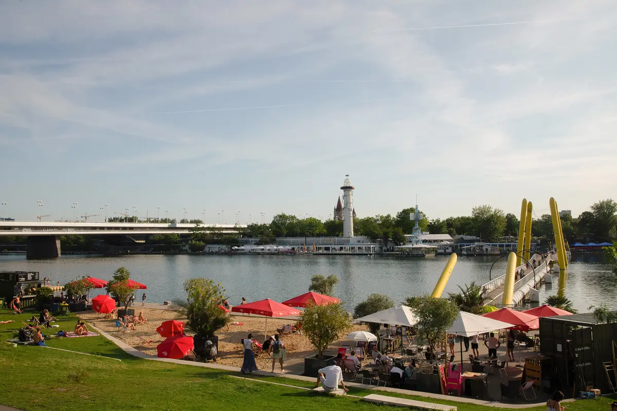 The Sunken City waterfront offers a view of Vienna from Danube Island. (Erich Karnberger/Getty Images)