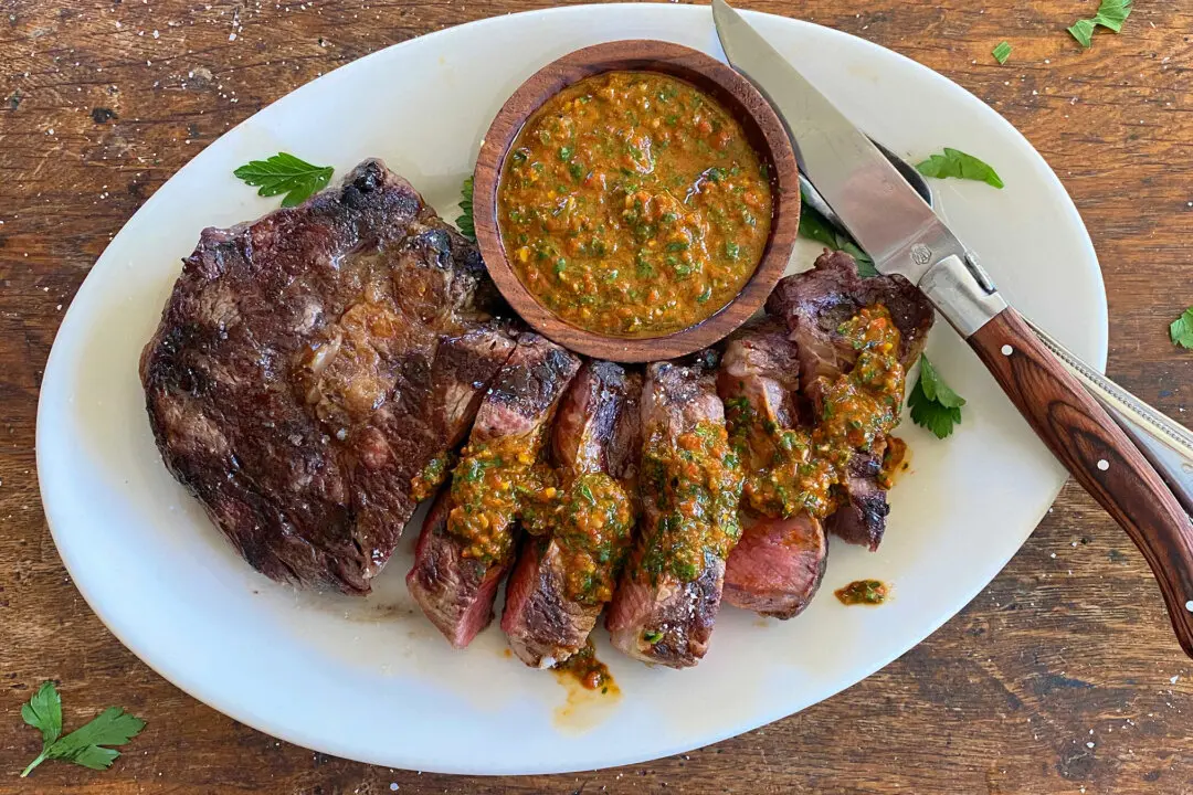 Ribeye Steaks With Roasted Red Pepper Chermoula Sauce