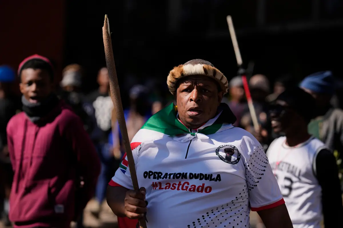 Protesters march against illegal immigration in Johannesburg, South Africa, on June 30, 2026. (Themba Hadebe/AP)