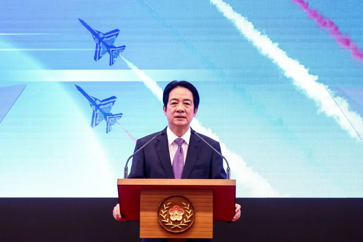 Taiwanese President Lai Ching-te delivers an address on the second anniversary of his taking office at the Presidential Office in Taipei on May 20, 2026. (I-Hwa Cheng/AFP via Getty Images)