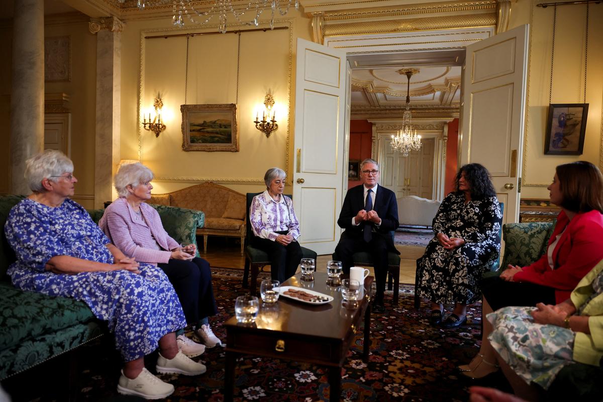 British Prime Minister Sir Keir Starmer attends a meeting with campaigners to discuss historical forced adoption, at Downing Street, in London on July 2, 2026. (Isabel Infantes/Pool/Reuters)