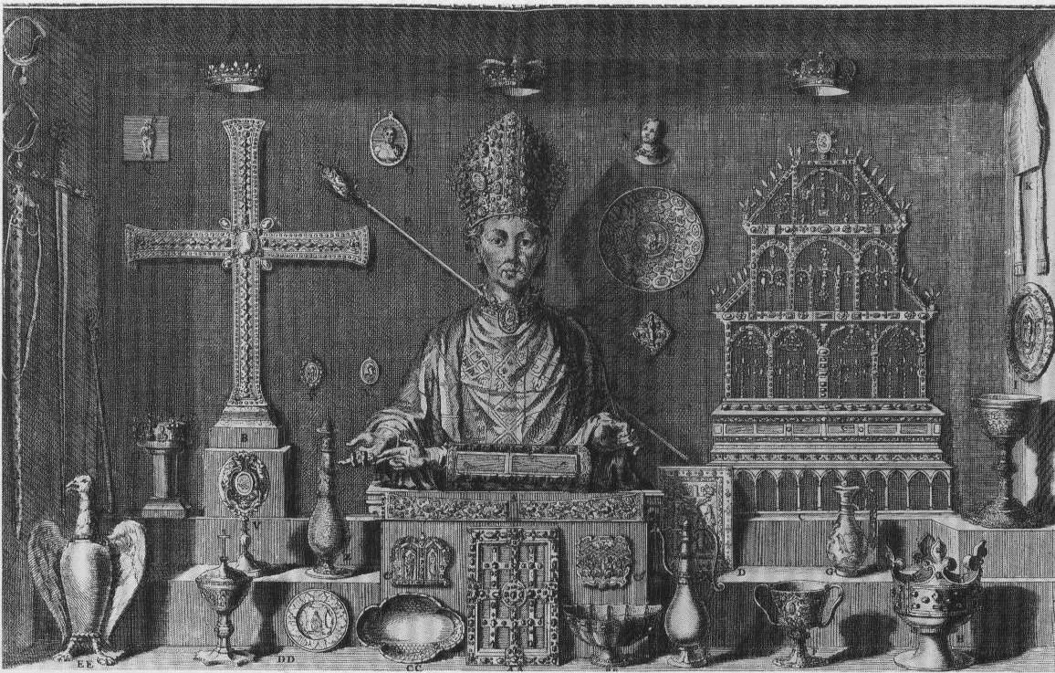 One of the engravings from the description of the Saint-Denis treasury by Michel Félibien, 1706. The “Chalice” is in the bottom row, second from the right. (<a title="User:Gérald Garitan" href="https://commons.wikimedia.org/wiki/File:Dom_F%C3%A9libien_1706_tr%C3%A9sor_de_St-Denis.jpg">Gérald Garitan</a>/ <a title="Category:CC-BY-SA-3.0" href="https://commons.wikimedia.org/wiki/Category:CC-BY-SA-3.0">CC-BY-SA-3.0</a>)