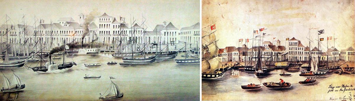 Two paintings of the Port of Rio Grande in Rio Grande do Sul, Brazil from "Images of Southern Brazil: The Watercolors of Hermann Rudolf Wendroth," 1851. (Public Domain)