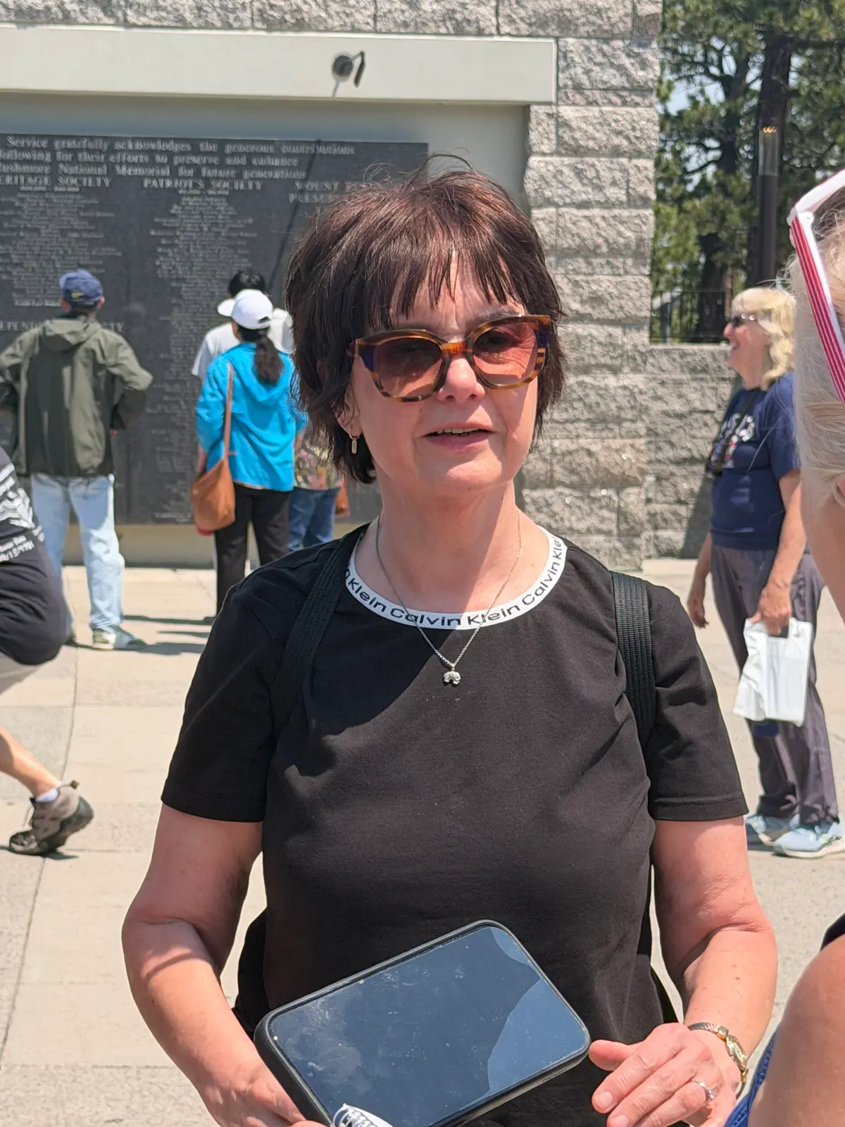 Constance Kuhnert, who lives in Germany, visited Mount Rushmore, S.D., on July 2, 2026. (Janice Hisle/The Epoch Times)