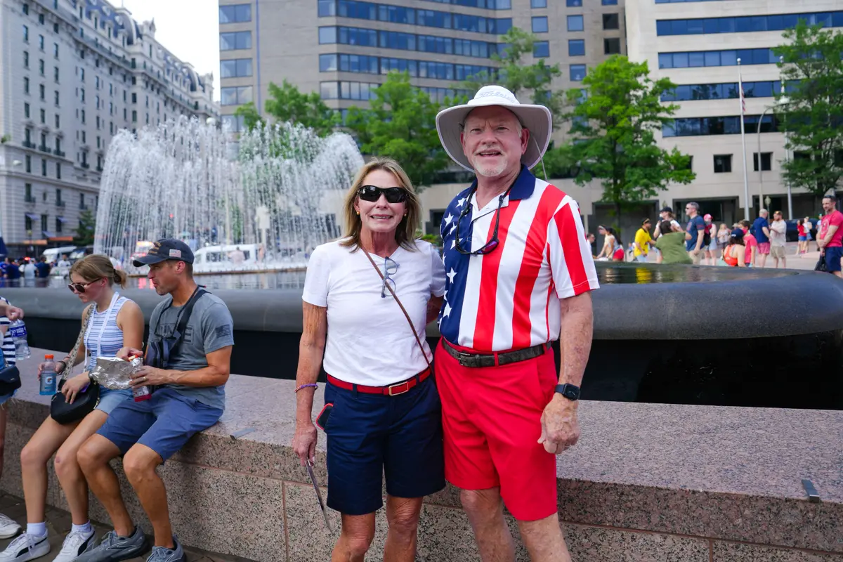 Mark and Debbie Davis ahead of “Salute to America Celebration”event during Independence Day celebrations in Washington on July 4, 2026. (Madalina Kilroy/The Epoch Times)