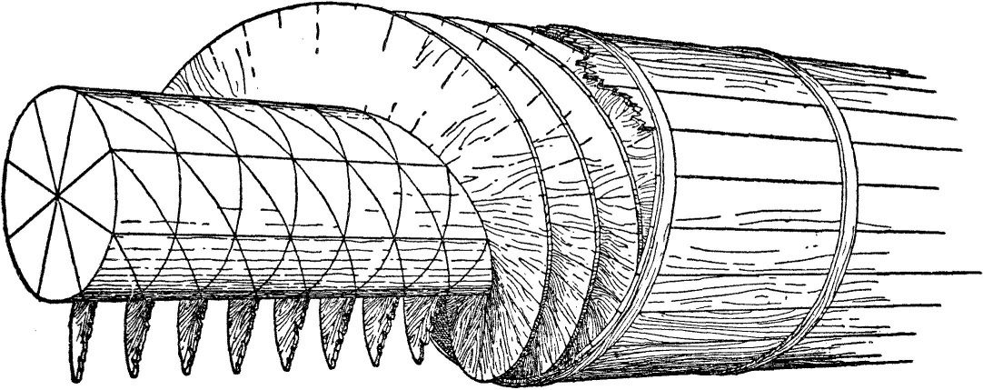 A sketch of Vitruvius's description of the Archimedes screw in "De architectura." (Public Domain)