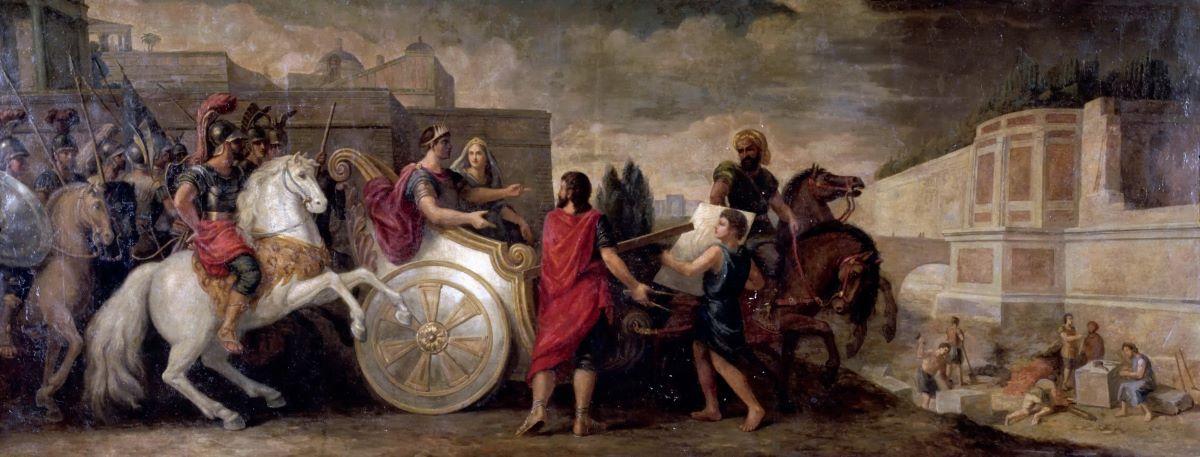A painting by René-Antoine Houasse showing Nebuchadnezzar and Semiramis raising the gardens of Babylon. Château de Versailles. (Public Domain)
