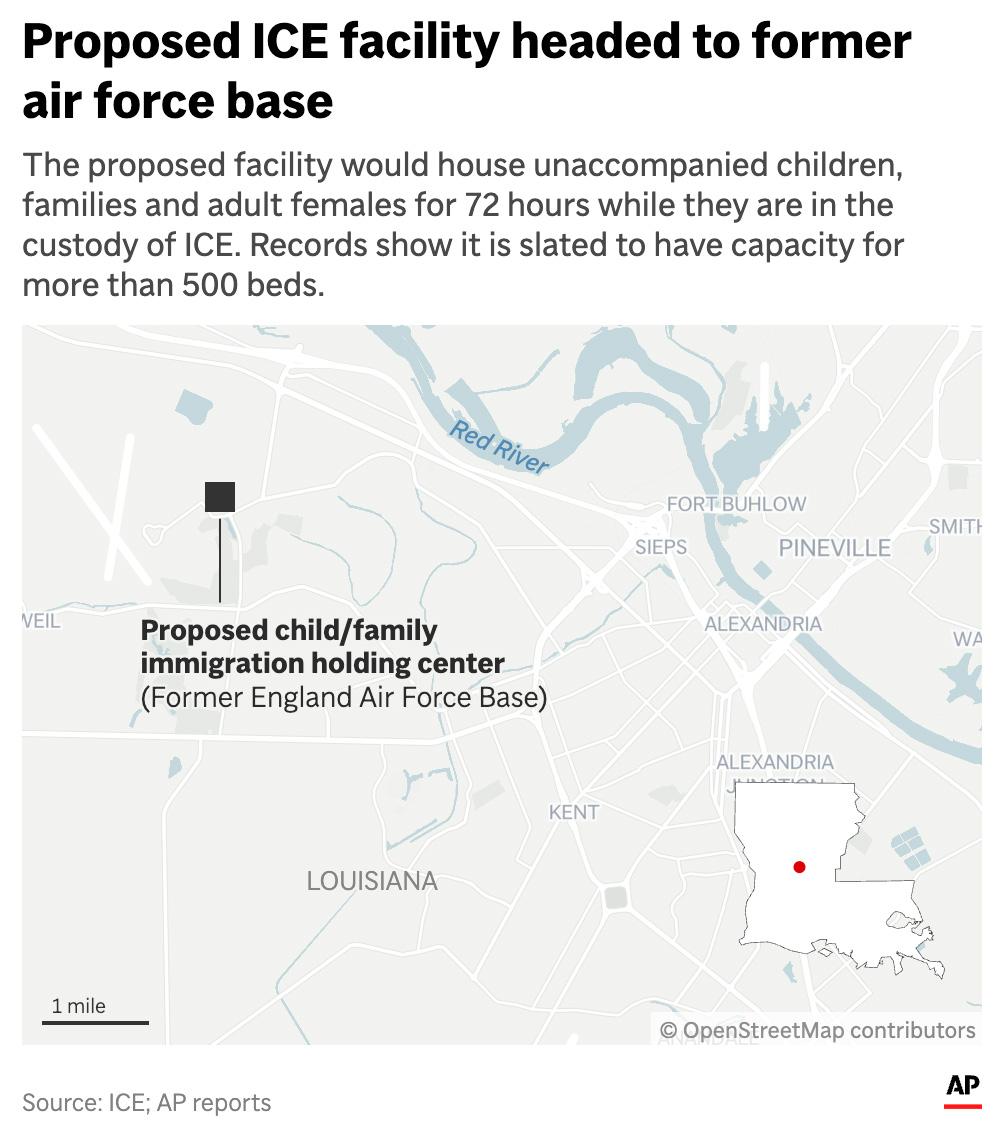 The image above of shows the location of an ICE family holding facility in Louisiana. (AP Digital Embed)