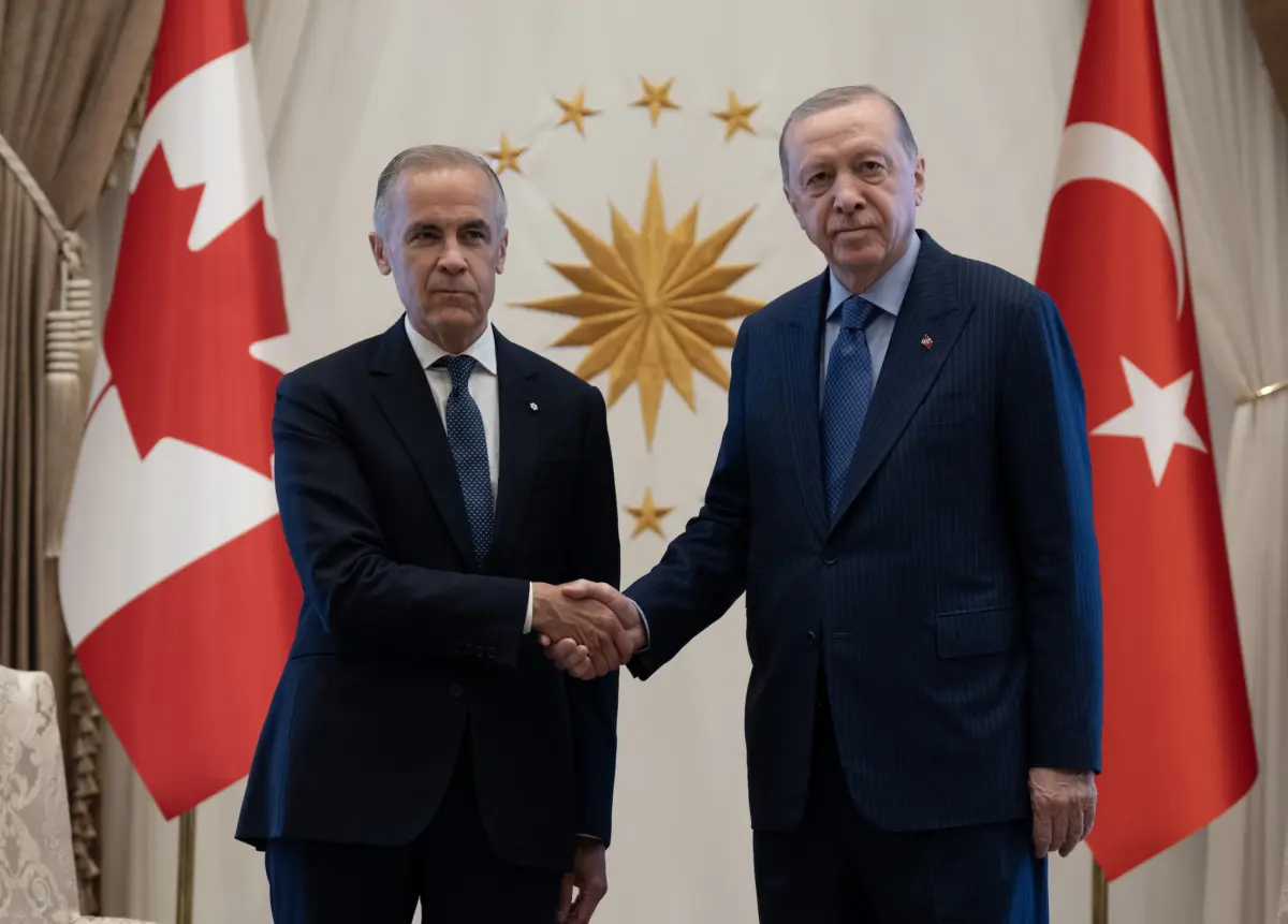 Prime Minister Mark Carney meets with Turkish President Recep Tayyip Erdogan in Ankara, Turkey, on July 7, 2026. (The Canadian Press/Adrian Wyld)