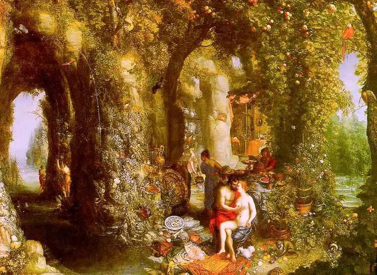 “A Fantastic Cave with Odysseus and Calypso,” oil on canvas, circa 1616. Odysseus rejected Calypso’s offer of immortality and eternal pleasure, enshrining his unbreakable will to return home. (Public Domain)