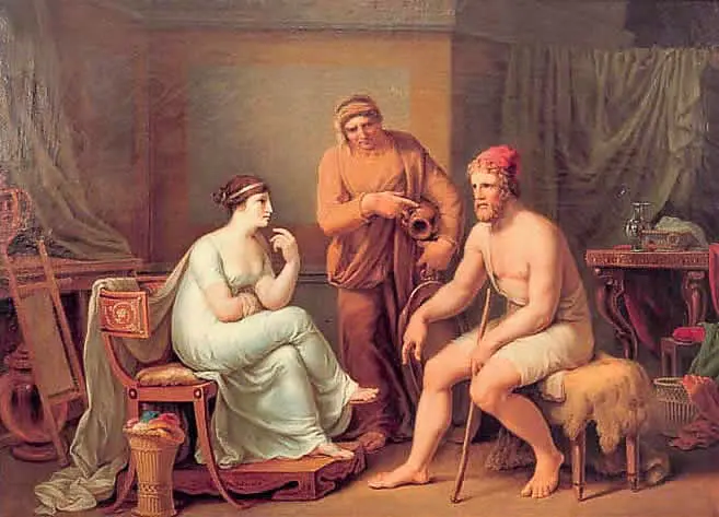 “Odysseus and Penelope,” by Johann Heinrich Wilhelm Tischbein, depicts the long-awaited reunion after twenty years of separation.(Public Domain)