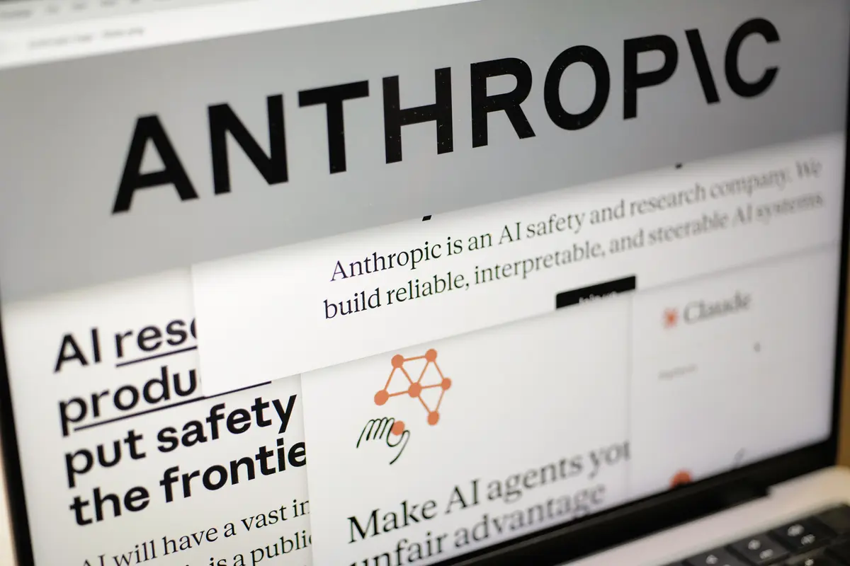Pages from the Anthropic website and the company’s logo are displayed on a computer screen in New York City on Feb. 26, 2026. (Patrick Sison/AP Photo)