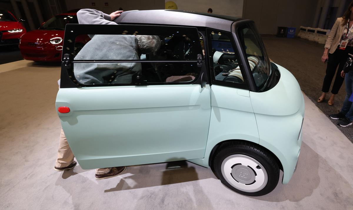 A Fiat Topolino is displayed during the press preview of the New York International Auto Show at the Jacob Javits Convention Center on April 16, 2025. (Timothy A. Clary/AFP via Getty Images)