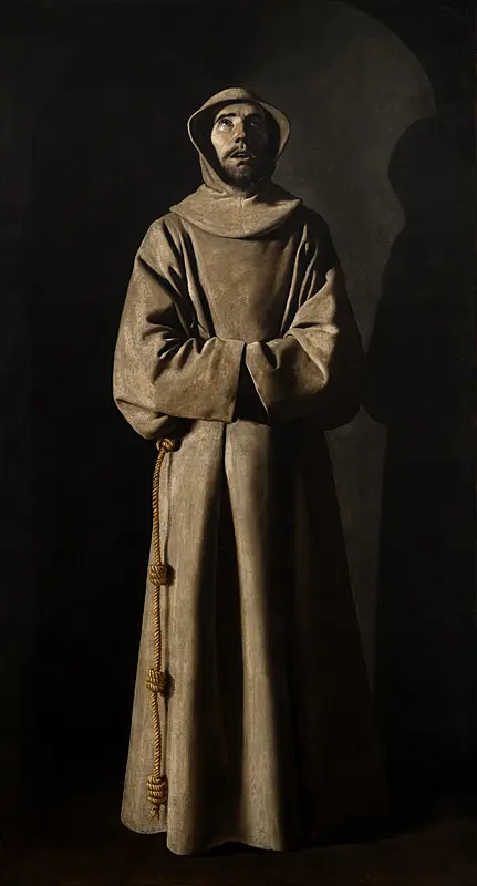 “Saint Francis of Assisi,” 1636, by Francisco de Zurbarán. Oil on canvas; 6 foot 7 3/4 inches by 3 foot 8 1/2 inches. Musée des Beaux-Arts, Lyon. (Martial Couderette/ Copyright Lyon MBA)