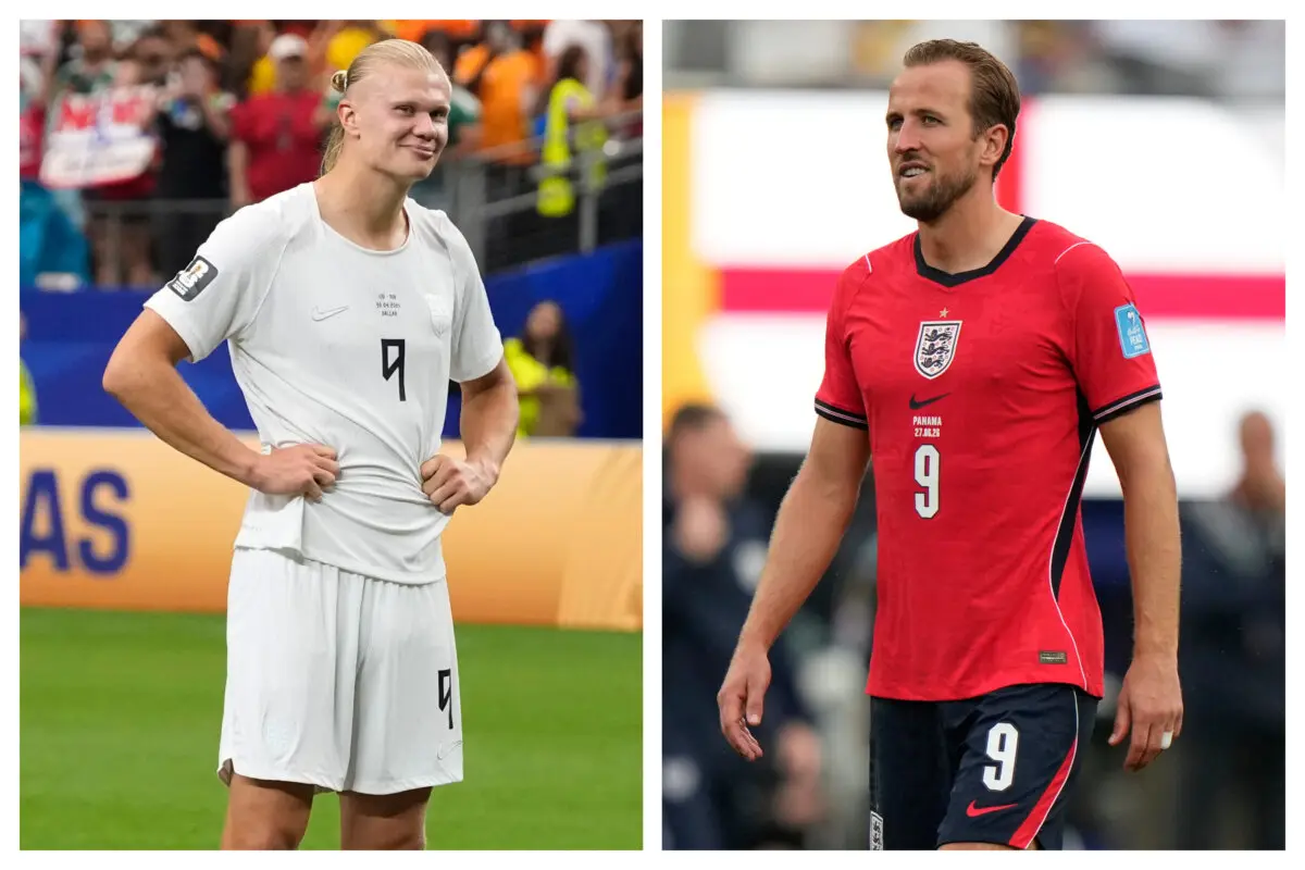 (Left) Norway's Erling Haaland in Arlington, Texas, on June 30, 2026. (Right) England's Harry Kane in East Rutherford, N.J., on June 27, 2026. (Tony Gutierrez; Steve Luciano/AP Photo)