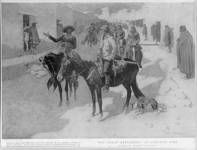 Spaniards escorting Zebulon Pike into Santa Fe., N.M. , 1807. Library of Congress. (Public Domain)