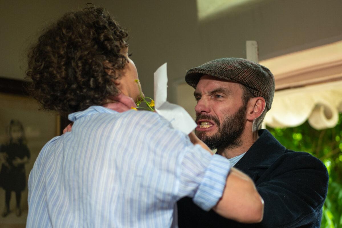 Anna Simpson (Anne Scherliess) faces her angry husband, Jack Simpson (Julian Gamm), in “The Reverend and Mrs Simpson.” (GJW+)
