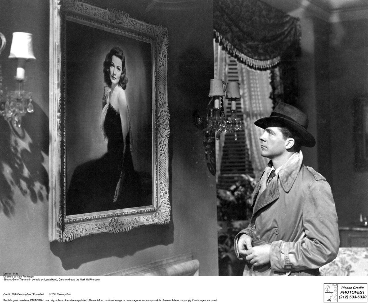 Mark McPherson (Dana Andrews) stares at the mysterious portrait, in "Laura." (20th Century Fox)
