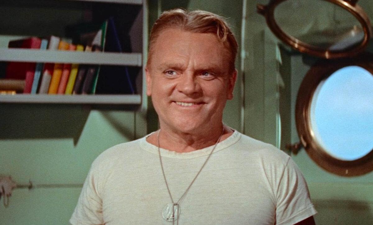 Menace with a smile: Capt. Morton (James Cagney), in “Mister Roberts.” (Warner Bros.)