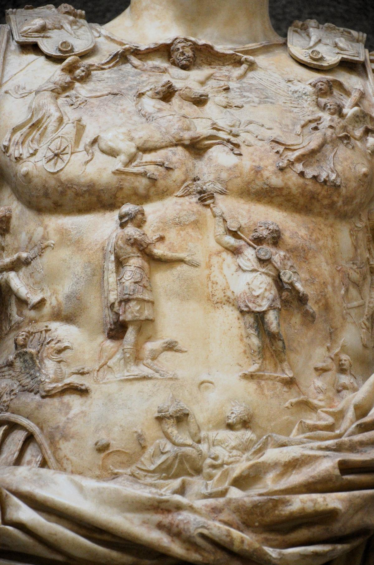 A detail of the breast plate on the "Augustus of Prima Porta" statue in Rome. (D.serra1/Shutterstock)