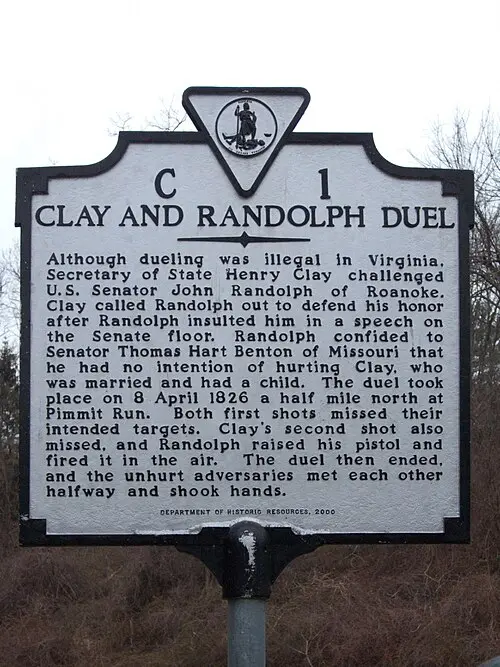 Historical marker in Arlington, Va., commemorating the April 26, 1826, duel between Henry Clay and U.S. Sen. John Randolph. (CC BY-SA 2.0)