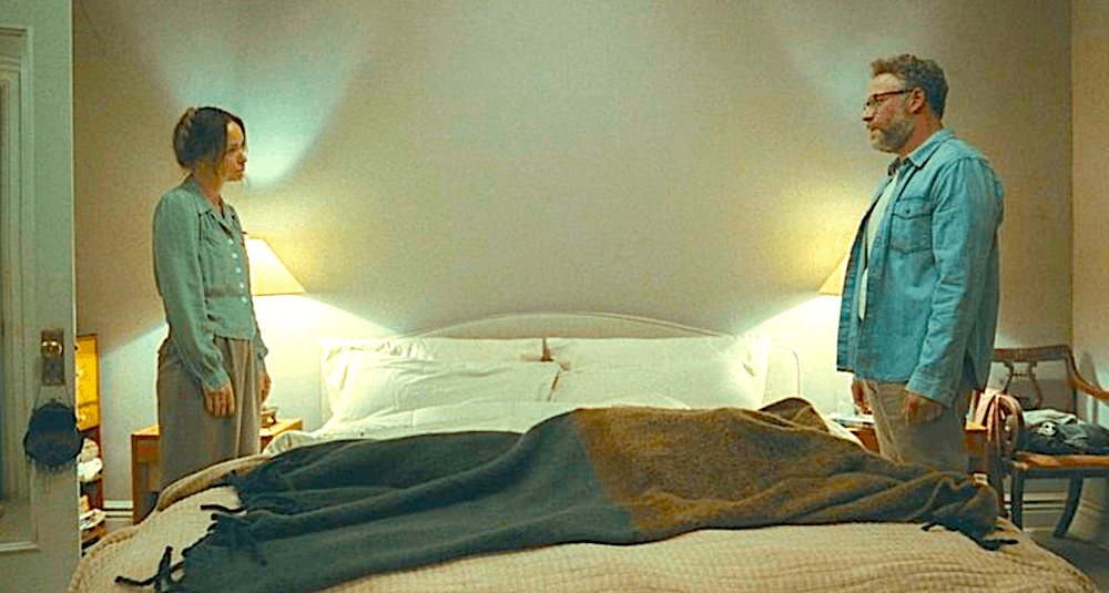 Angela (Olivia Wilde) and her husband Joe (Seth Rogen) argue in their bedroom, in "The Invite." (Annapurna Pictures/A24)