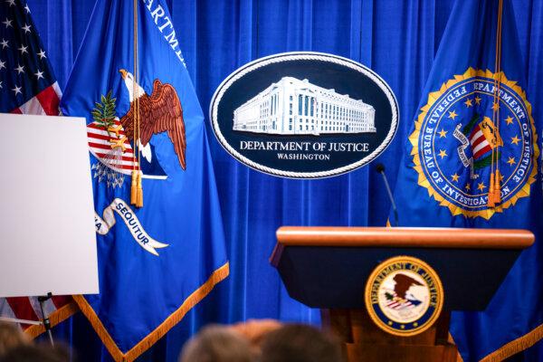 The U.S. Department of Justice in Washington on April 27, 2026. (Madalina Kilroy/The Epoch Times)